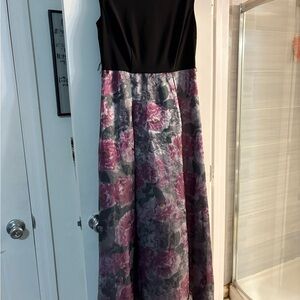 SLNY Black Dress with Floral Accents